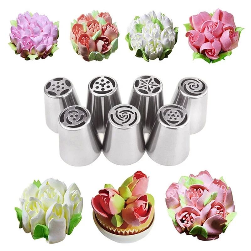 

3pcs/5pcs/7pcs Cream Pastry Decorating Tips Set Stainless Steel Russian Tulip Icing Piping Cake Nozzles Cupcake Baking Tools