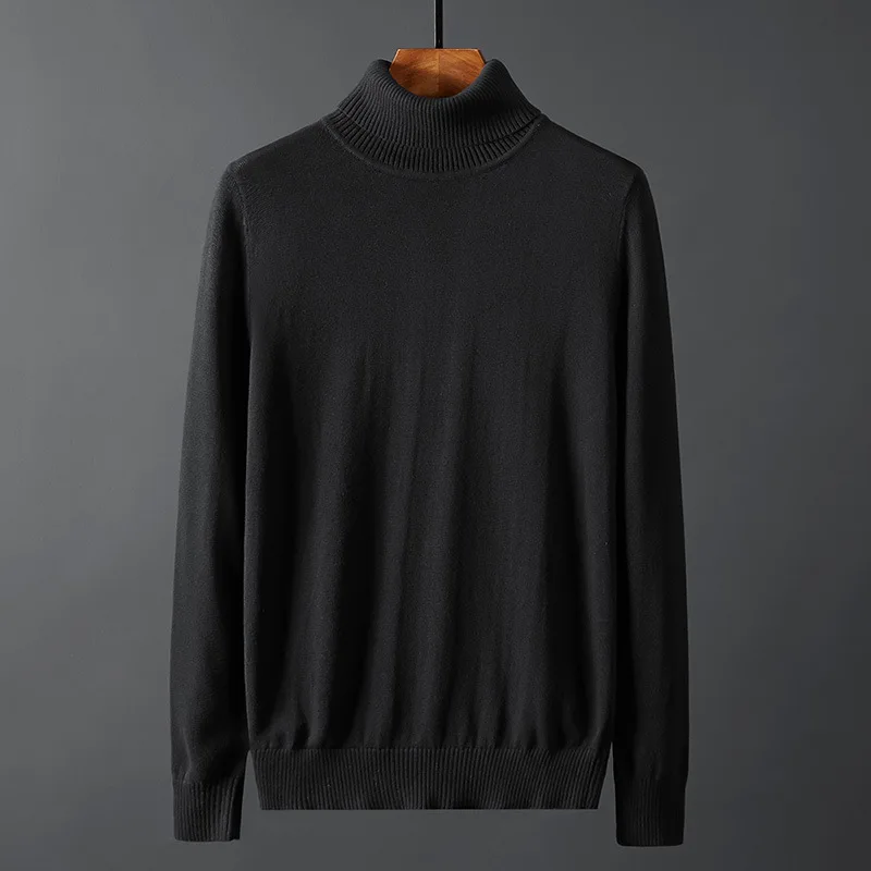

Новинка осени 2021, хлопковый свитер с высоким воротником, Мужской базовый вязаный свитер, Молодежный тонкий свободный Однотонный свитер