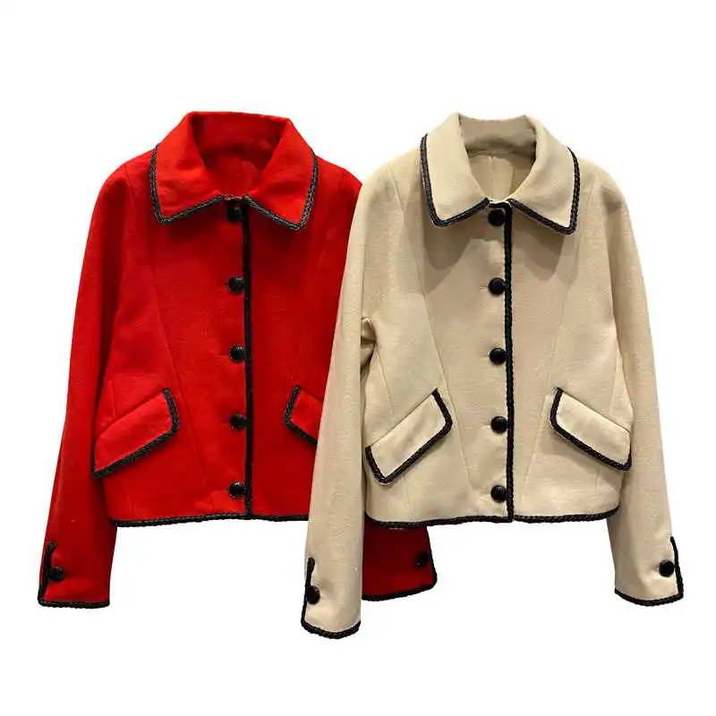 

Autumn Spring 2021 Women's High quality Woollen coat Chic batwing sleeve loose wool jackets C730