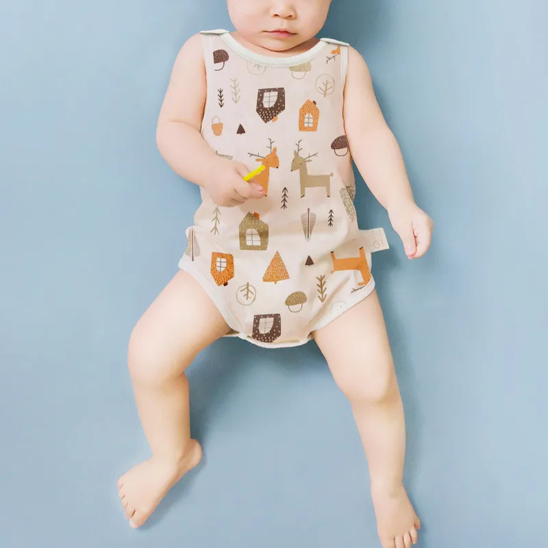 

Baby triangle romper organic cotton baby mesh bag fart clothes shoulder buckle newborn bag hip one-piece pajamas thin summer