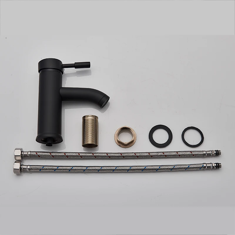 

Free Shipping Matte Black Basin Sink Faucet Hot And Cold Faucet Deck Mounted Brass Bathroom Faucet Single Hole Faucet Basin Tap