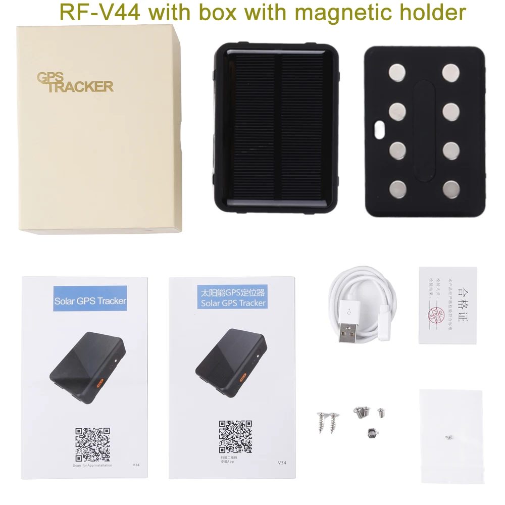 with box with magnet RF-V44 4G LTE gps устройство слежения солнечной энергии, определяющий местоположение в реальном времени, отключение топлива удаленно мини gps GSM трекер с держателем опций - Цвет: with box with magnet