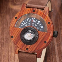 creative wooden watch men wrist watches real solid natural walnut wood watches rosewood male turntable compass wristwatch clock