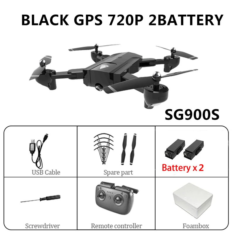 Black GPS 720P 2B SG900 Wifi Радиоуправляемый Дрон с 720P 4K HD Двойная камера gps слежение за мной Квадрокоптер FPV Профессиональный беспилотник долгий срок службы батареи игрушка для детей - Цвет: Black GPS 720P 2B