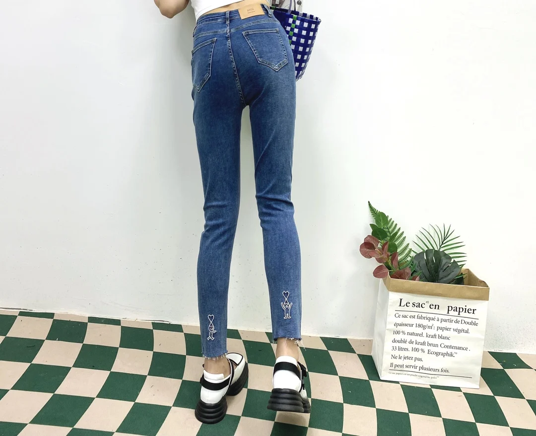 

21ss Новинка AMI love злодей эластичные леггинсы-карандаш под заказ 1:1 кожаные брендовые эластичные джинсы с высокой талией