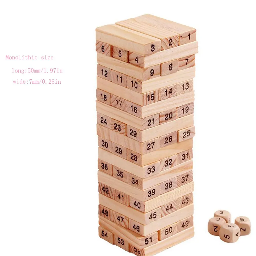 

54 Pieces Log-coloured Digital Children's Stacked Building Blocks Wooden Tumbling Tower Game Family Garden Games Toy