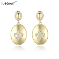 louteemi double ovals long pendant drop earrings for women creative designs multiple flowers clear cubic zircon jewelry