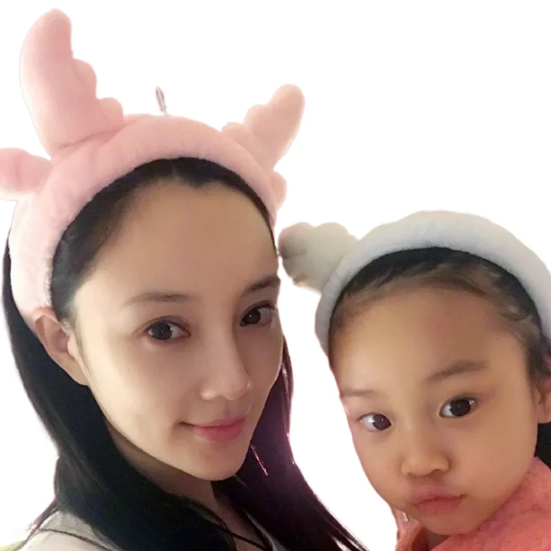 

Pure Color Cartoon Animal Plush Headband with Moose Horns Wash Face Make-up Hair Ring Simple Plaid Hair Accessories 2021 New