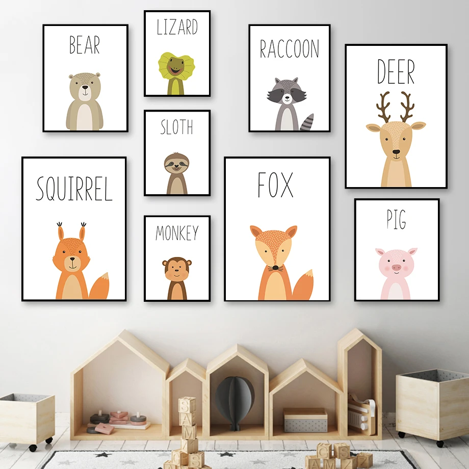 Лев Ягуар ящерица медведь енот Лиса животные скандинавские постеры и принты