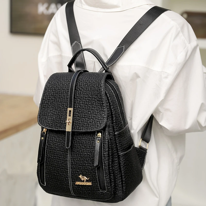 Клетчатый женский кожаный рюкзак модные школьные ранцы для девочек большой