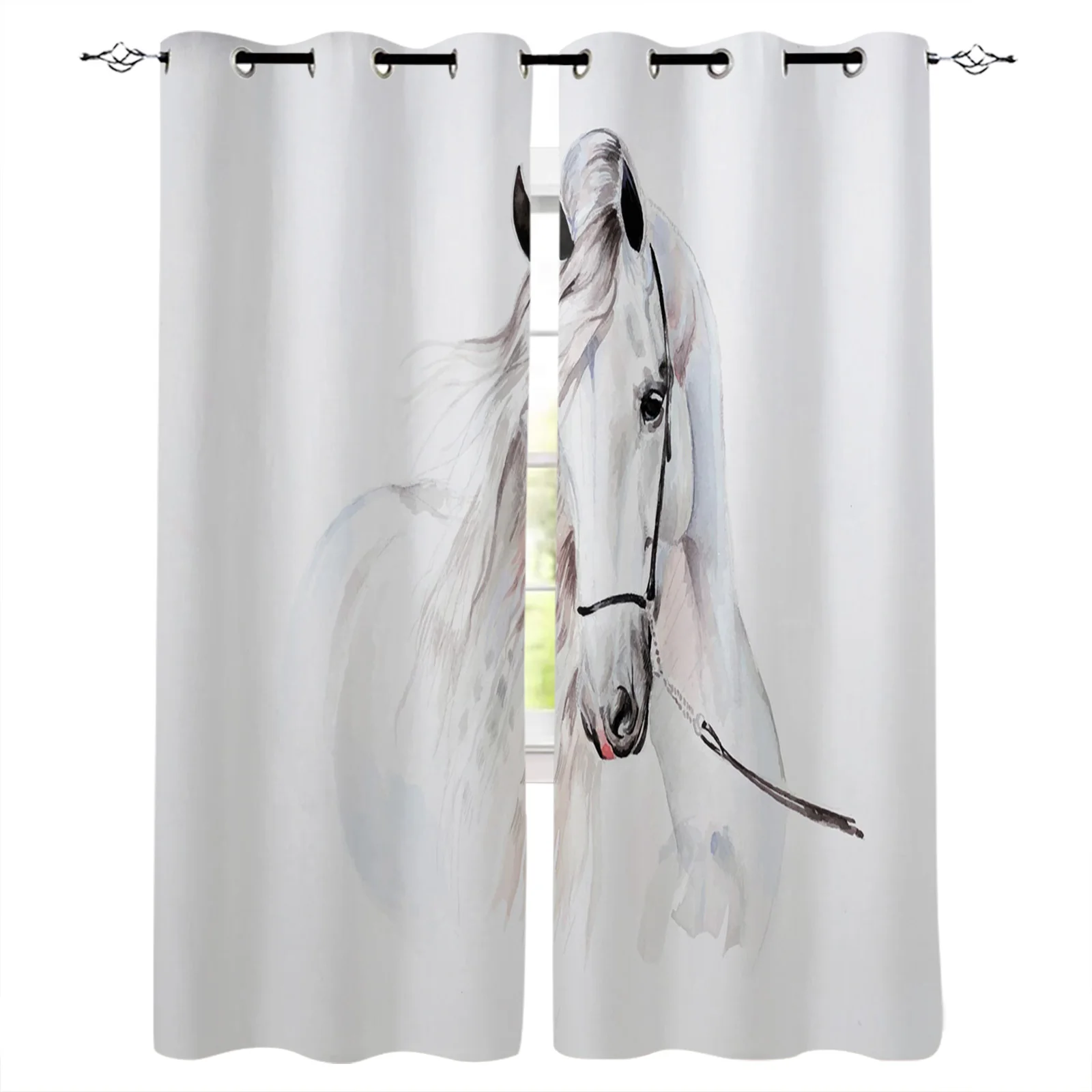 

Занавески на окна с рисунком животных, лошадей, акварельных красок, драпировки, современные декоративные занавески для спальни, гостиной s