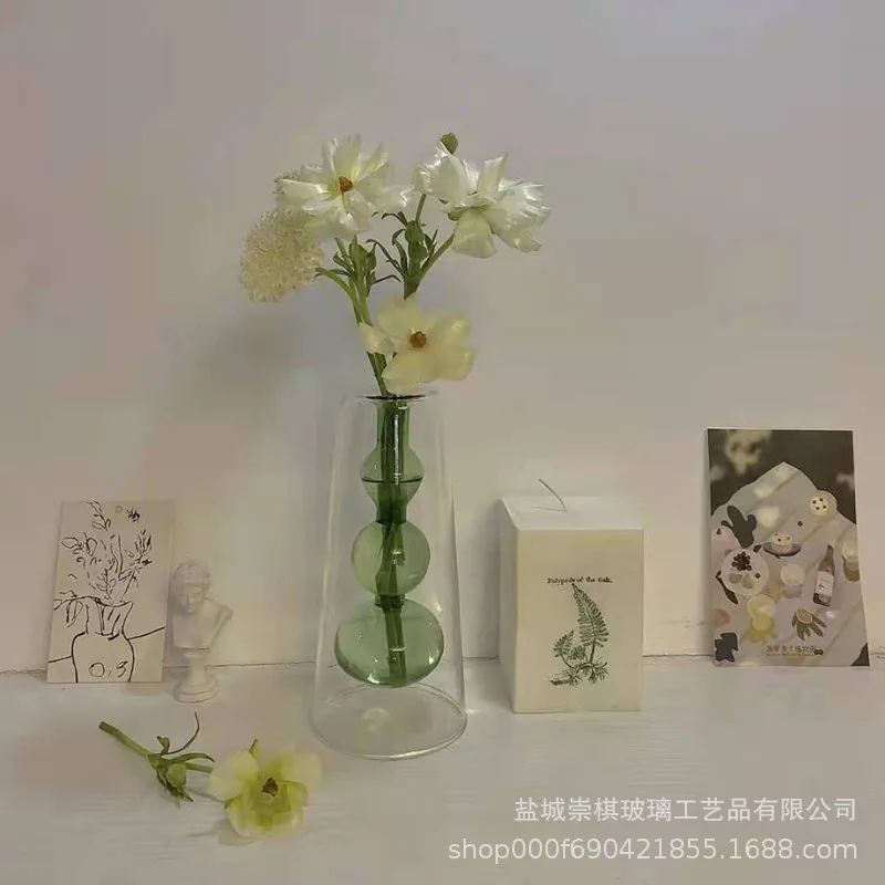 Прозрачная ваза Европейского цвета креативная домашняя стеклянная с зеленым