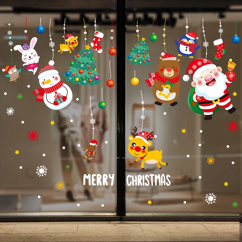 

Father Christmas Window Stickers DIY Deers Bears Snowmen Wall Decals for Living Room Nursery New Year Festival Home Decoration