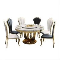 Marble round dining table and chair combination villa dining table with turntable