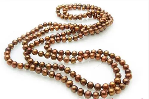 Уникальные украшения из жемчуга, длинное жемчужное ожерелье 60 дюймов, потрясающее ожерелье из коричневого пресноводного жемчуга, подарок н...