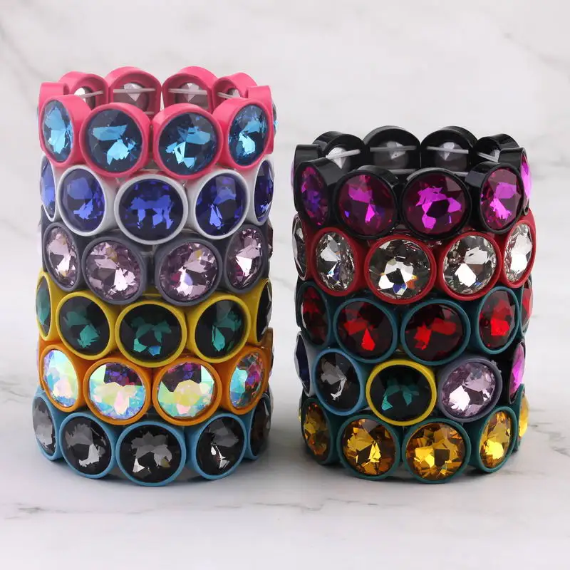 ZWPON Handmade Geometric Tile Bead Bangles Glass Crystal Bracelets for Women Fashion Elastic Paint Dot Wholesale | Украшения и