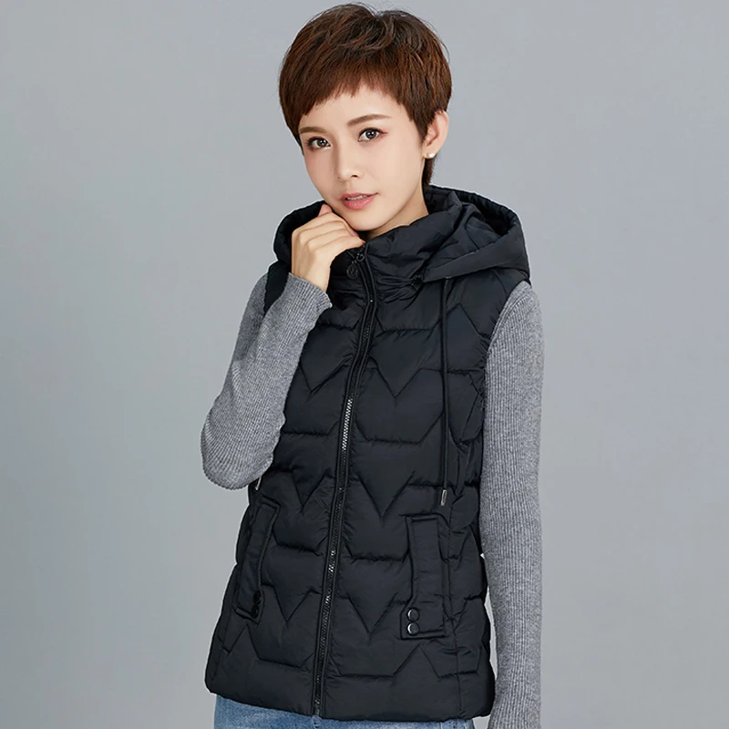 

2021 Sleeveless Jacket Women Hooded Solid Autumn Winter Vest Female Stand Collar Loose Korean Style Cotton Padded Waistcoat