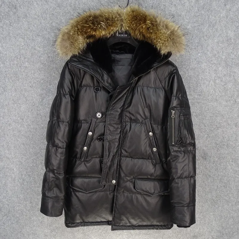 

Black Men 2020 Long Winter Warm Leather Down Coat Plus Size XXXL Genuine Thick Cowhide Russian Natural Casual Down Jacket