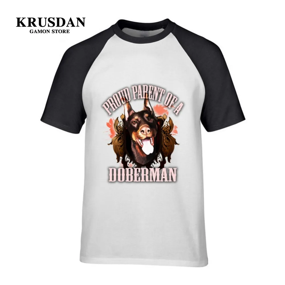 Лето 100% хлопок мужские футболки с принтом Doberman круглым вырезом Забавные топы