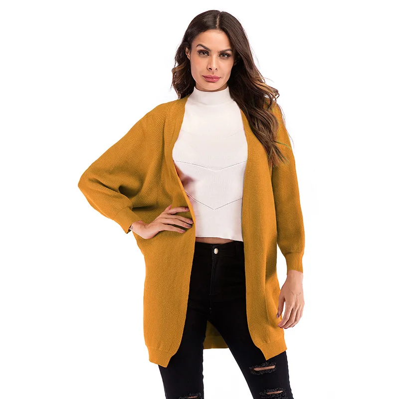 

Knitted Pure Color Fashion Casual Sweater Antumn Tops Coat Batwing Long Sleeve For Female Elegant Loose Cardigan