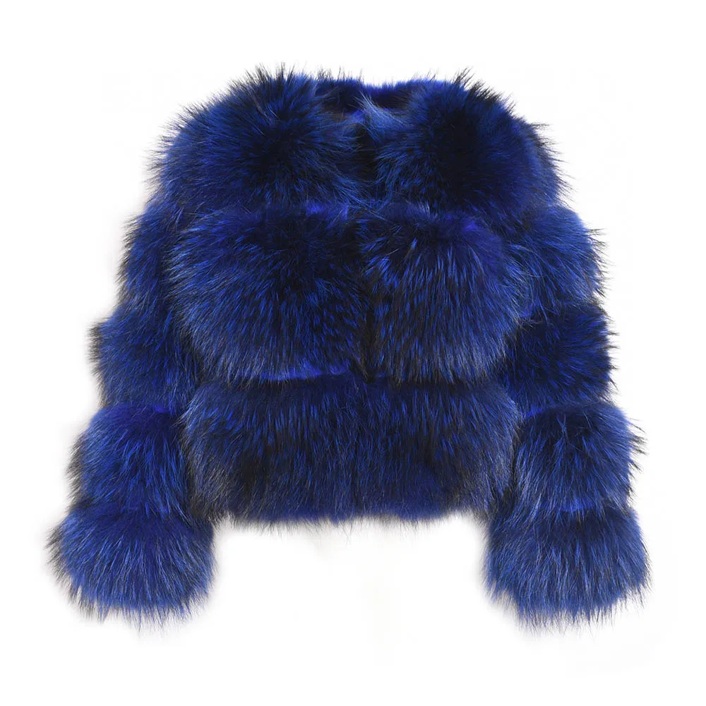 Royal Blue 3 ряда, Женское пальто с натуральным мехом, женская кожаная куртка из натурального меха енота, верхняя одежда с мехом для девочек, высокое качество, S7373 - Цвет: Royal Blue