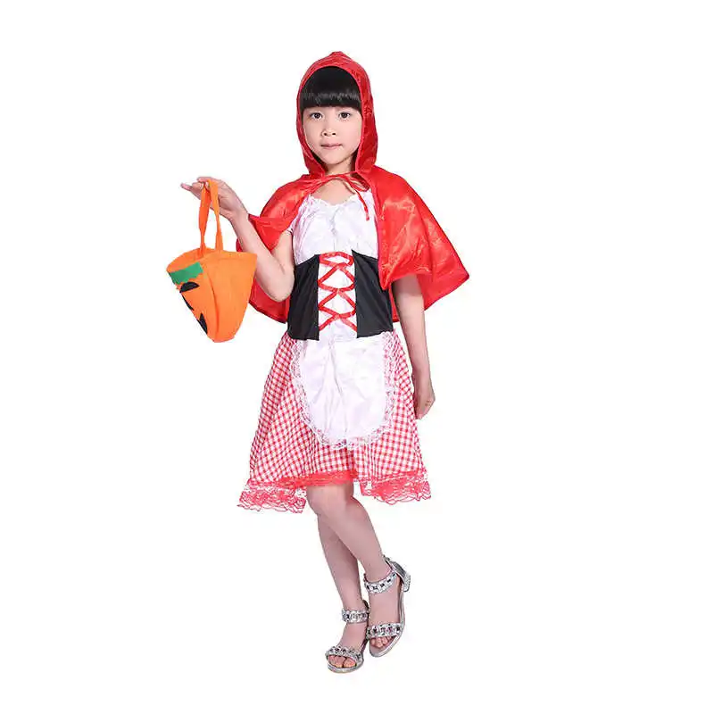 

Halloween Kids Cute Fancy Dress Little Red Riding Hood Costume cosplay Party Outfit With Shawl For Primary Children
