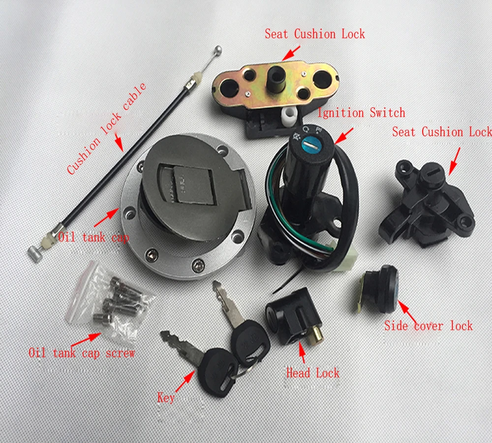 

Переключатель зажигания мотоцикла E530, крышка газовой крышки, набор ключей для LB125 GSX, боковая крышка для корпуса сиденья, подушки