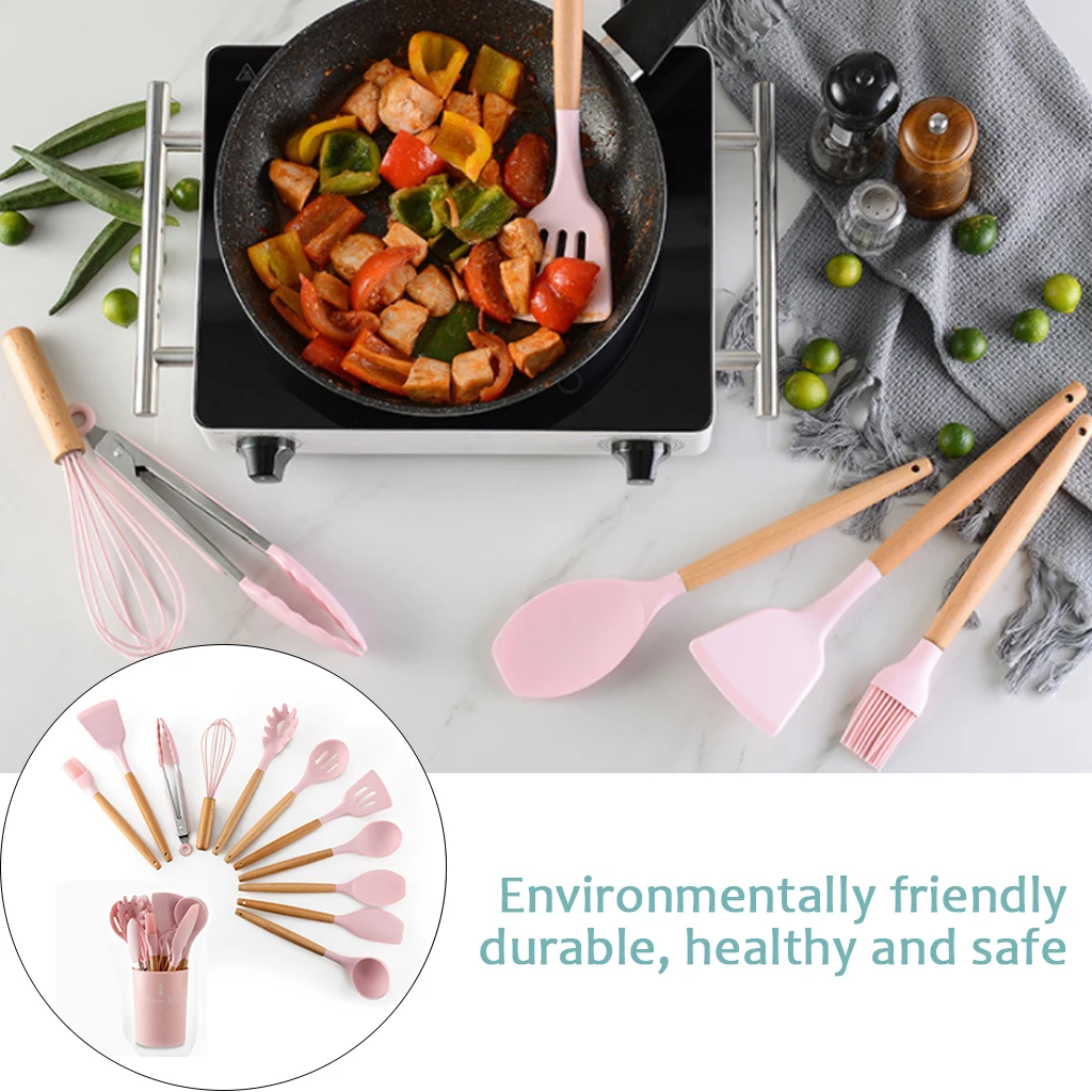 9/10/12 шт. Пособия по кулинарии Наборы инструментов розовый Силиконовый деревянный