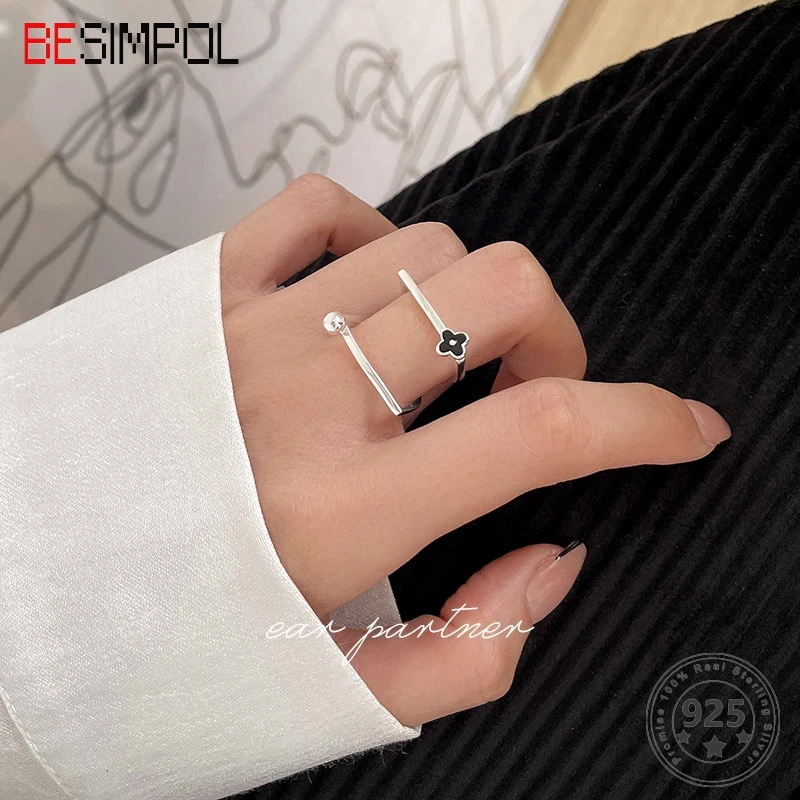 

Besimpol Fashion Stackable 925 Sterling Silver Flower Ring Minimalist Adjustable Small Bead Rings For Women Party Fine Jewelry