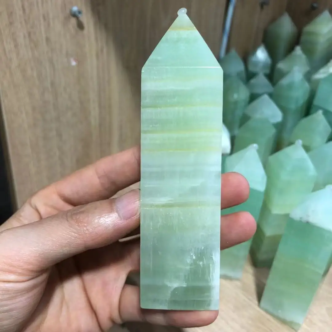 

Natural Caribbean Calcite Yellow Veins Point Minerals And Crystals Polish Wand Decorative Healing Stones Home Office Accessories