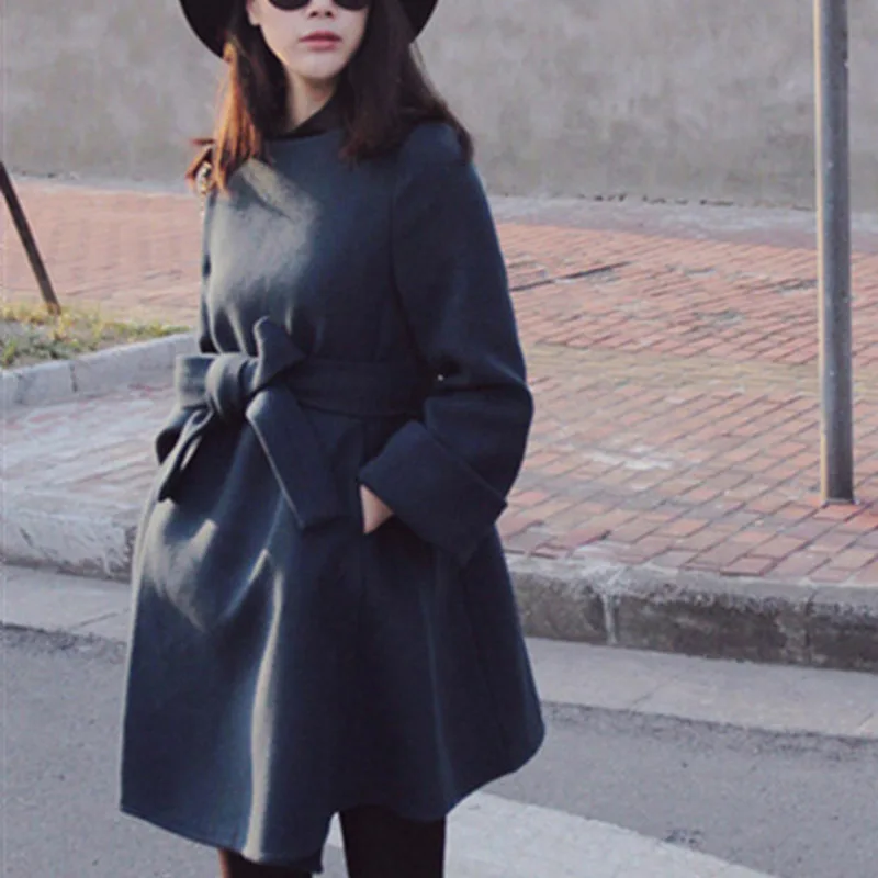 Женское шерстяное пальто 2020 новое осеннее и зимнее с галстуком бабочкой толстое