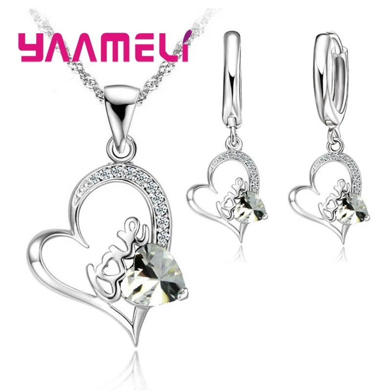 

Forever Love 925 Sterling Silver Bridal Sets Heart Austrian Crystal CZ Cubic Zircon Necklace Earrings Gifts for Women