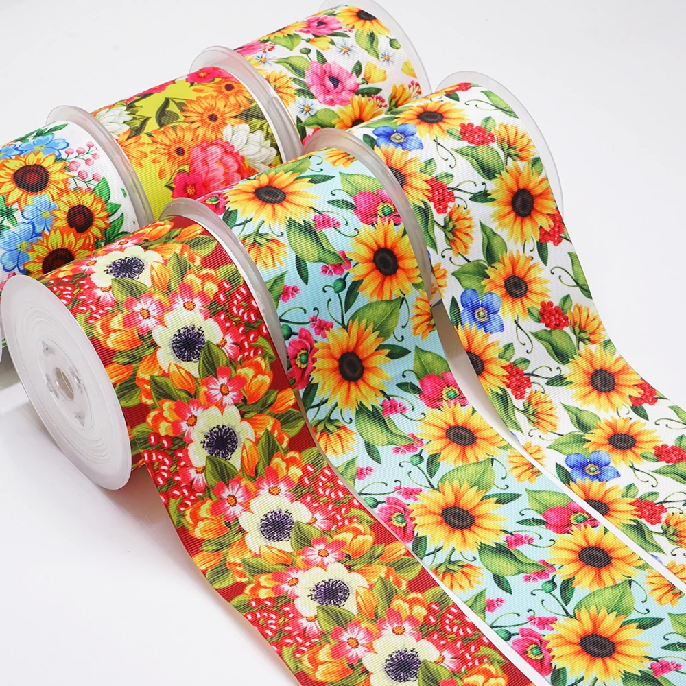 

Корсажная лента с цветочным принтом для бантов для волос «сделай сам», аксессуары ручной работы 51393, 10 ярдов