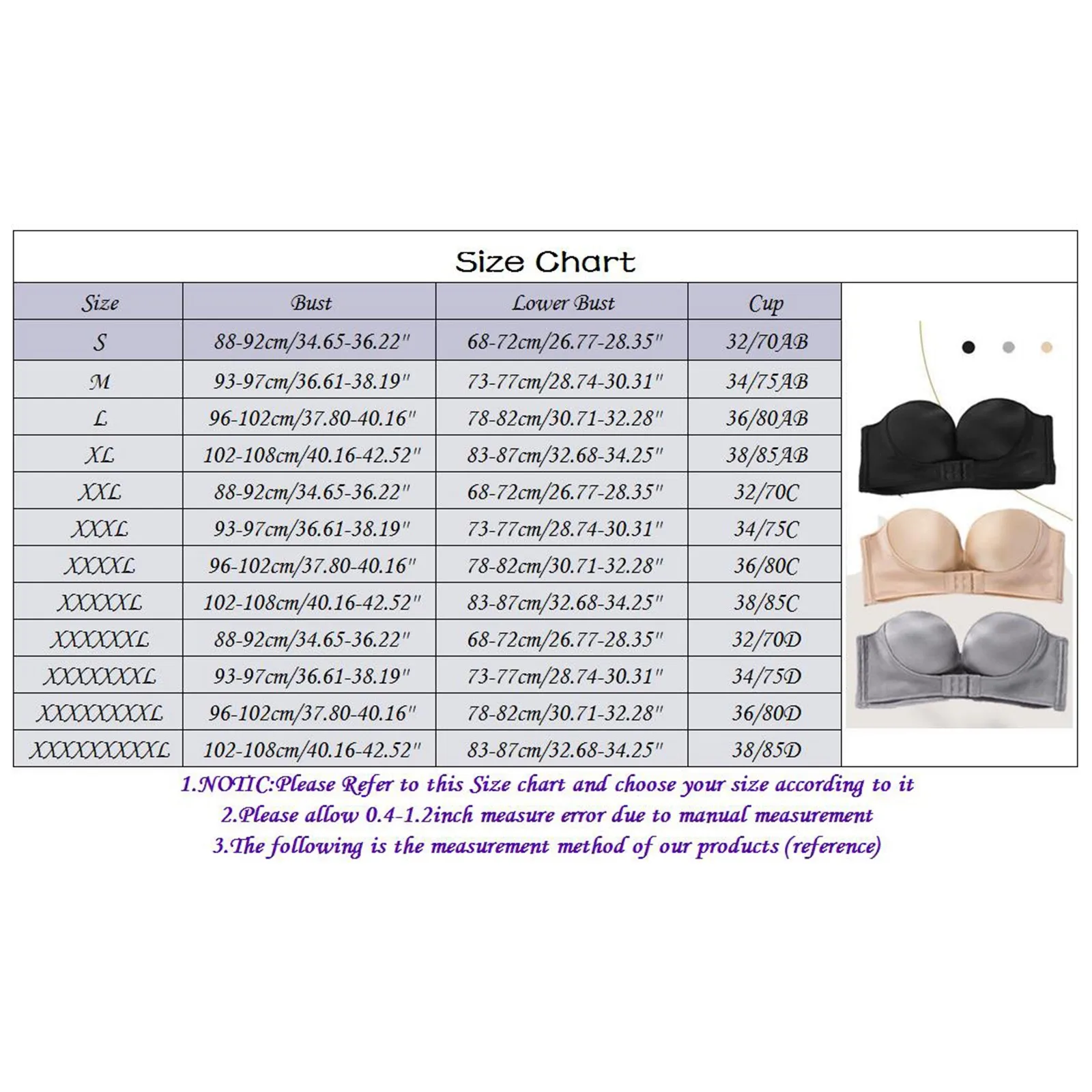 

2PCS Black Women's Bras Low Cut Strapless Non-Slip Adjustment Rimless Dress Bra