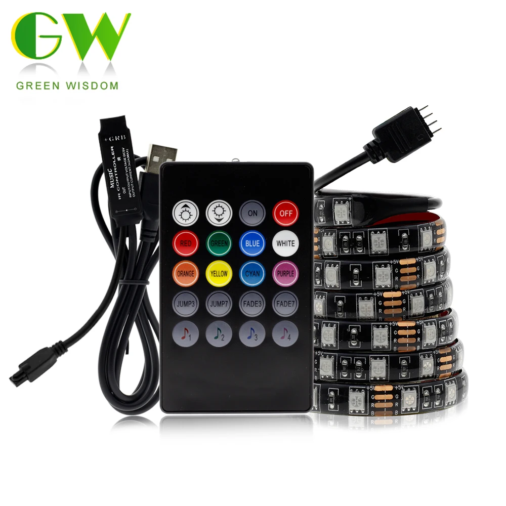 USB Светодиодная лента 5050 RGB гибкий светодиодный светильник лента с радиочастотным пультом дистанционного управления музыкой ПК экран ТВ ПОДСВЕТКА и косой светильник ing 0,5 м 1 м 2 м