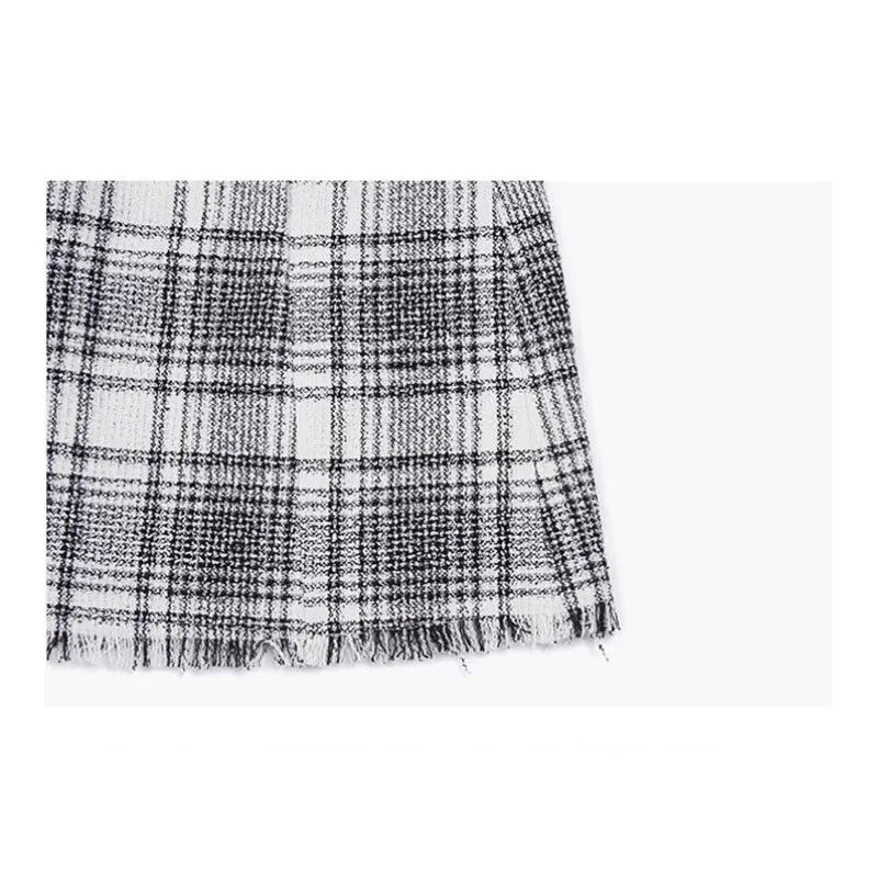 

Skirts Womens 2021mak 2021 Spring New Tweed Black and White Plaid Suit Skirt Chic