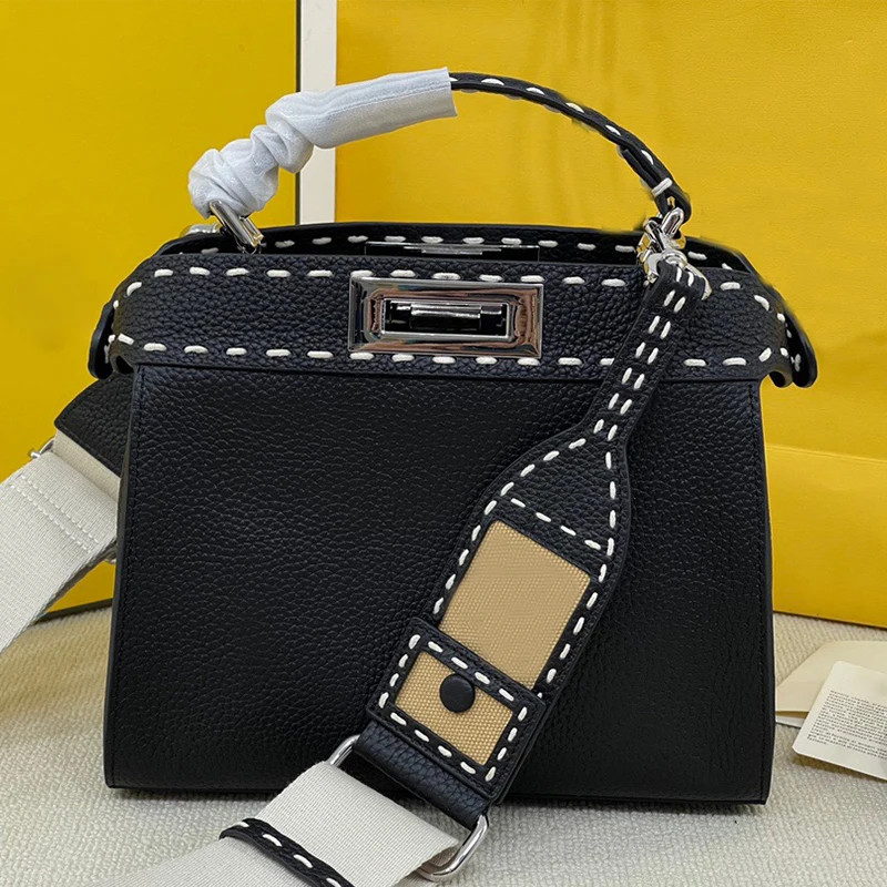 

New retro handmade wax thread leather handbag fashion litchi pattern kitten bag ladies shoulder bag handbag