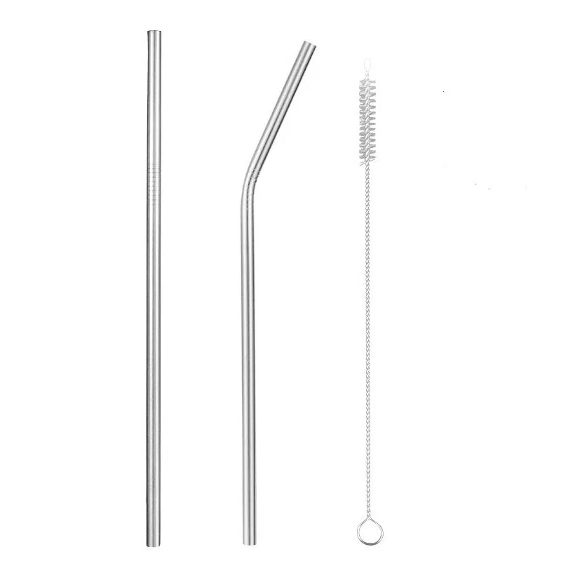 Silver 2pc Металлические соломинки из нержавеющей стали питьевой прямой/Изогнутые многоразовые соломенные соломинки, с чистящей щеткой для кружек 20/30 oz, серебристый/черный - Цвет: Silver 2pc