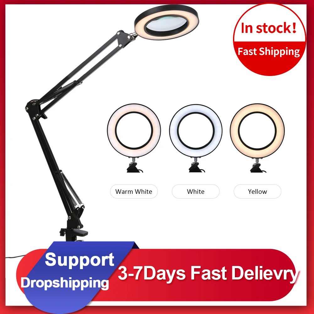 New Flexible 8X USB 3 Colors Lamp Magnifier Clip-on Table Top Desk LED Reading Large Lens Illuminated Magnifying Glass Desk Lamp