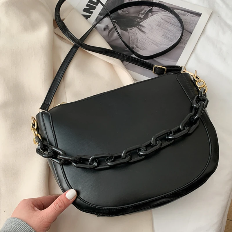 

Luxury Fashion Women Crossbody Shoulder Bags PU Leather Semicircle Saddle Shoulder Handbags for Ladies Cross Body Bag Woman