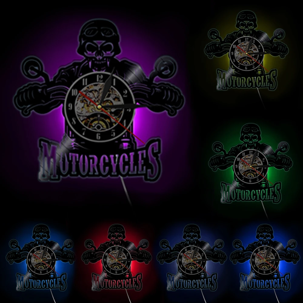 Настенные часы с черепом в шлеме гоночные мотоциклы байкерские настенные