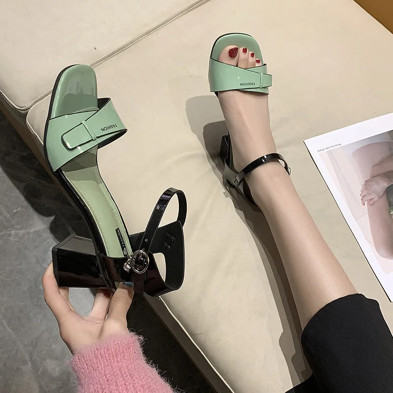 

2021 summer new Mid Heel thick heel casual one line Roman women's shoes high heel open toe fashion women's sandals