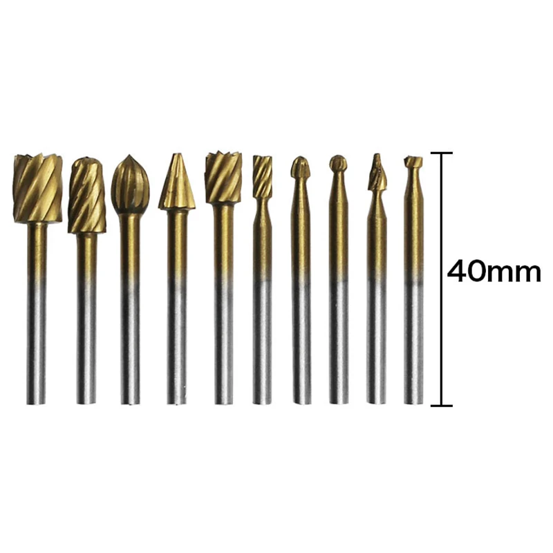 

10pc Titanium Dremel Routing Wood Rotary Milling Rotary File Cutter Woodworking Carving Knife Engraving Tool фреза для дерева