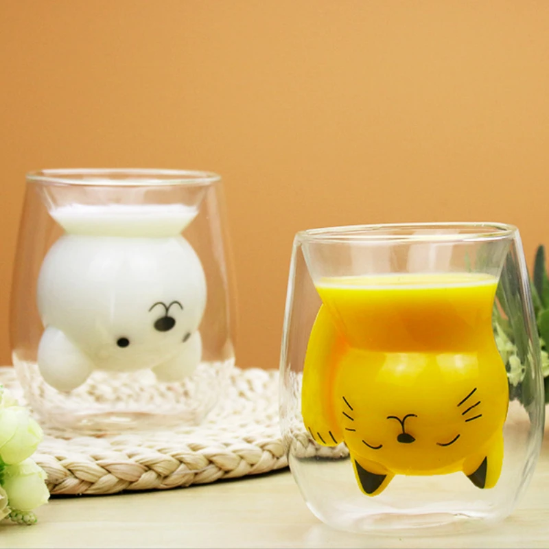 250 мл кружка для кофе с мультяшным животным медведем Милая кошка двойная