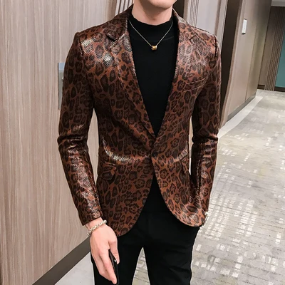 Мужская кожаная куртка приталенный Блейзер сценические костюмы пальто для