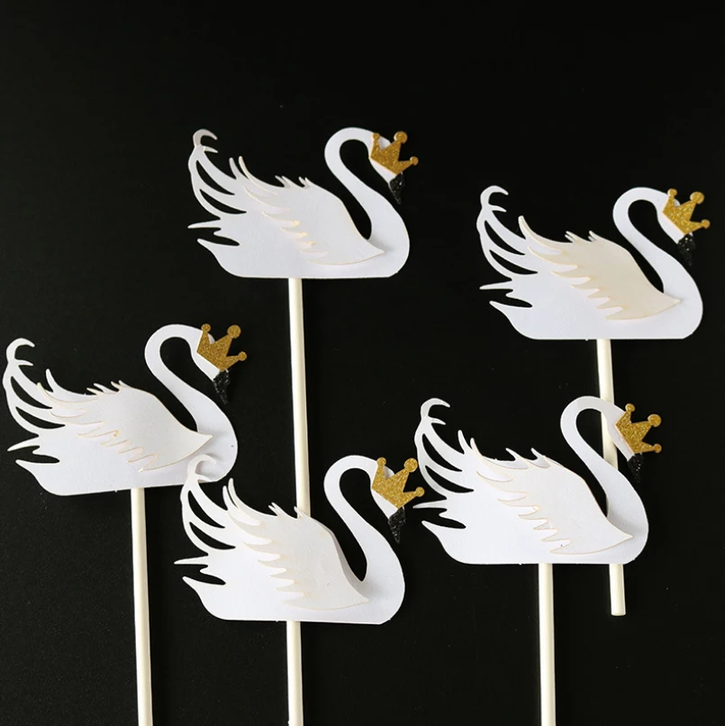 5 шт. лебедь в виде пирожного чашке с топперы ромбовидной Бумага шелковым