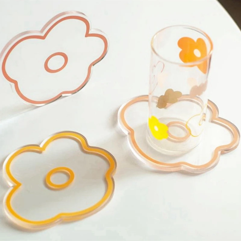 

5 PCS Transparent Acrylic Flowers Coasters Drink Coasters Non-Slip Table Placemat & 1x Small Cotton Rope Storage Basket
