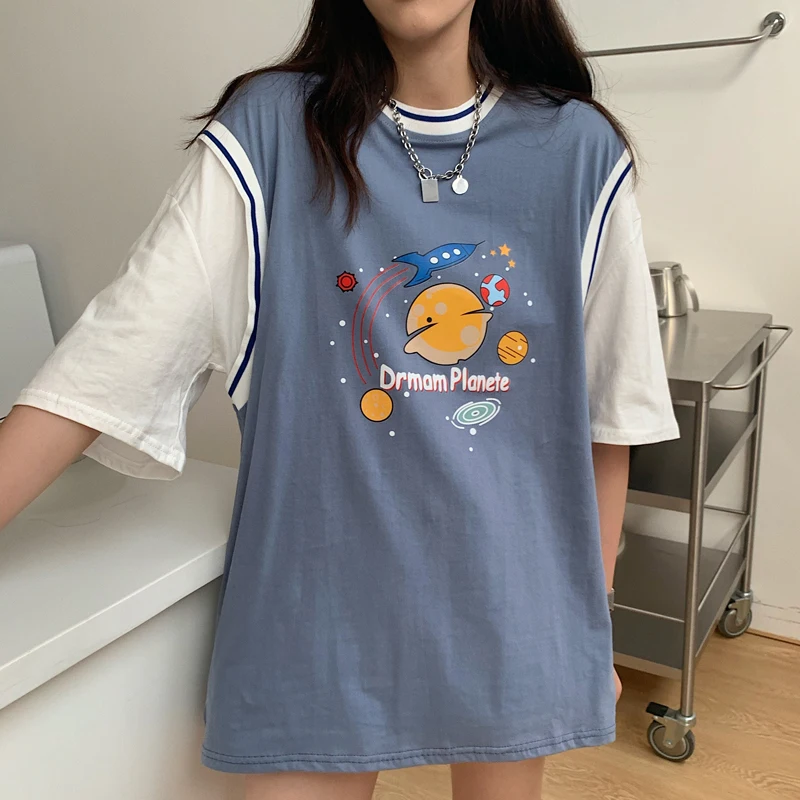 Футболка женская из двух предметов повседневный Свободный Топ в стиле Харадзюку