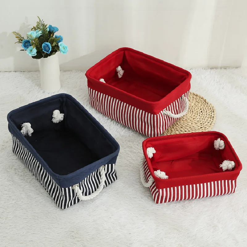 

Blue stripe Cube Canvas Fabric Storage Basket Clothes Folding Storage Box Nursery Underwear Toy Organizer Laundry Basket Handle