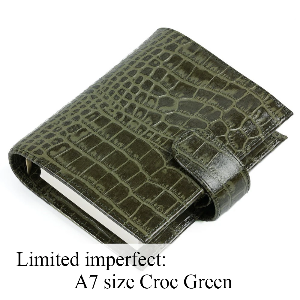 Croc Green Ограниченная серия неидеальных колец из натуральной кожи, записная книжка A7 размера, записывающая книжка, журнал органайзера, журнал для зарисовок, планировщик с большим карманом - Цвет: Croc Green
